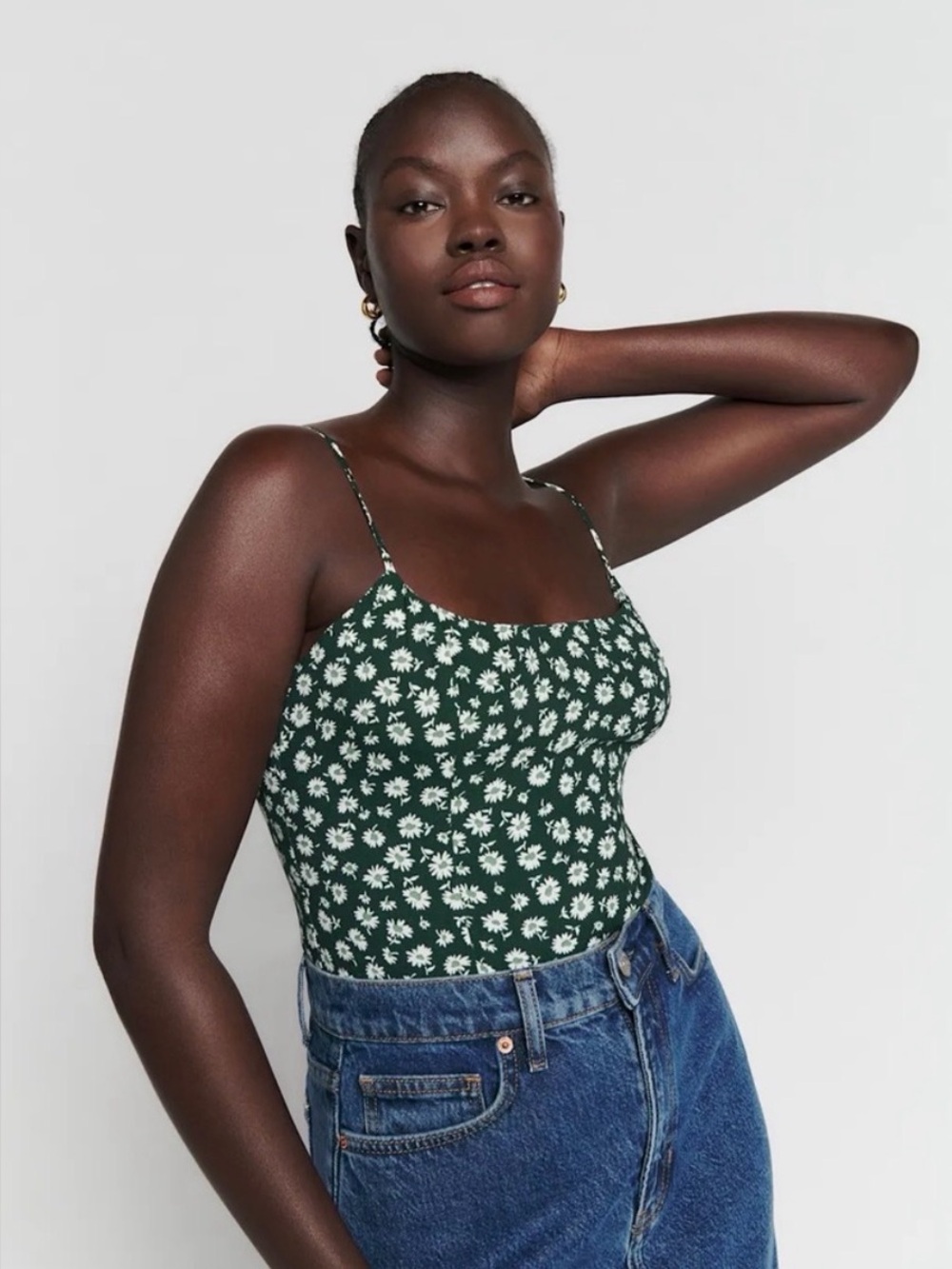 Reformation Harley Top in Chiana Green Floral Print